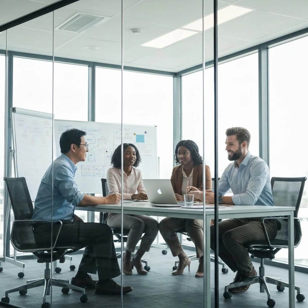 Équipe COLOS en réunion dans un bureau moderne